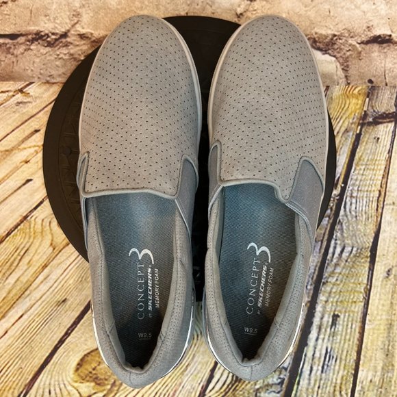 Skechers Concept 3 Womens Gray Perforated Elastic Fit Slip On Athletic Flats 9.5 - Picture 4 of 9